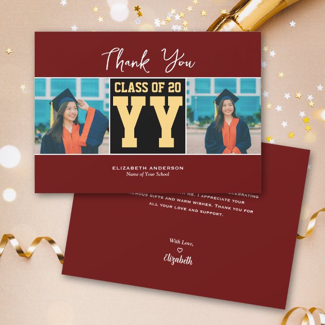 Class of 2026 Burgundy Photo Collage Graduation Thank You Card (Creator Uploaded)