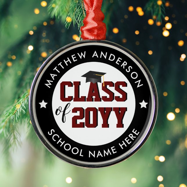 Class of 2026 Burgundy Red Graduate Graduation Metal Ornament (Creator Uploaded)