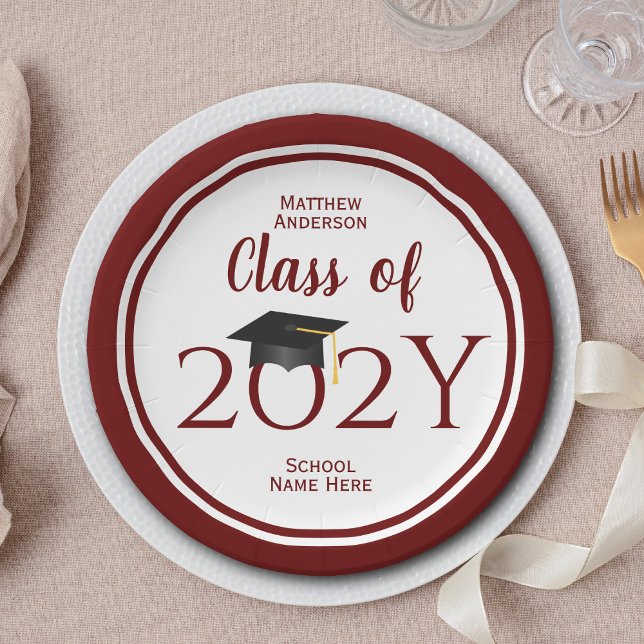 Class of 2026 Burgundy Red Graduate Graduation Paper Plates (Creator Uploaded)