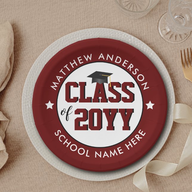 Class of 2026 Burgundy Red Graduation Party Paper Plates (Creator Uploaded)