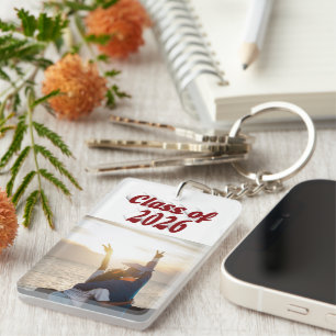 Class of 2026 burgundy text graduation photo  keychain