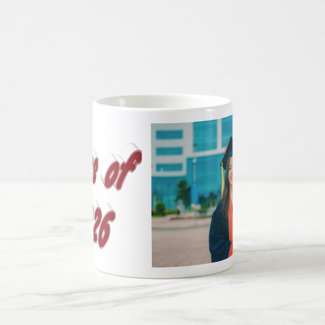 Class of 2026 burgundy typography graduation photo coffee mug (Center)