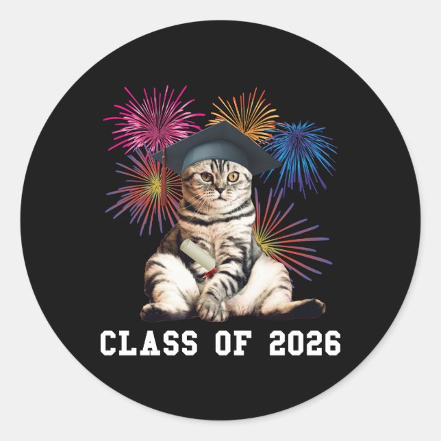 Class Of 2026 Cat Lover Classic Round Sticker (Front)