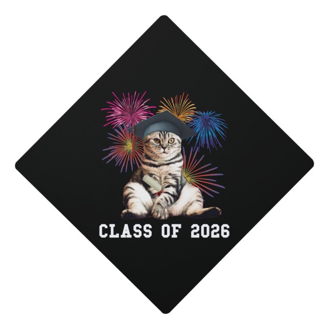 Class Of 2026 Cat Lover Graduation Cap Topper (Front)