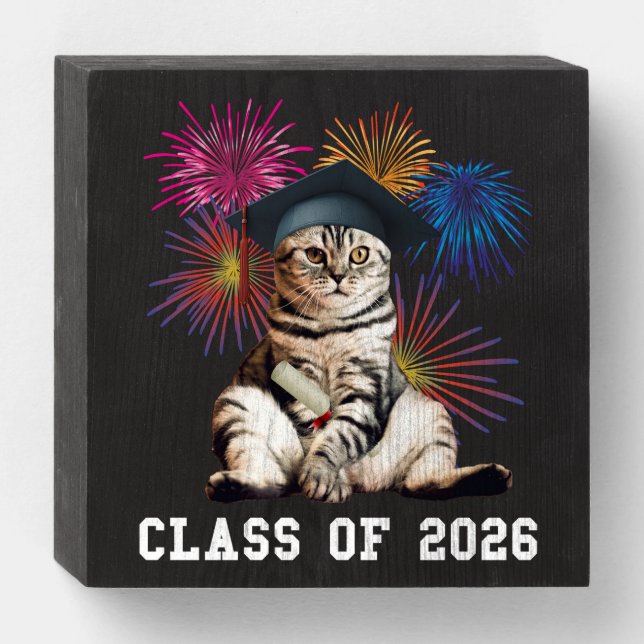 Class Of 2026 Cat Lover Wooden Box Sign (Front Horizontal)