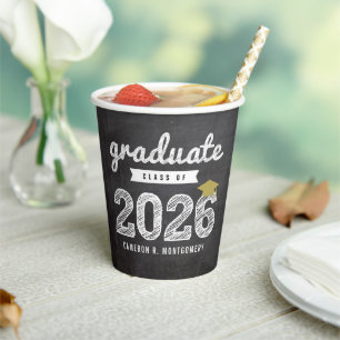 Class of 2026 Chalkboard Sketch Graduation Party Paper Cups