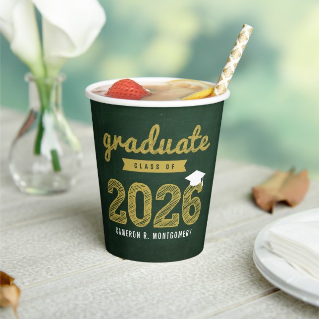 Class Of 2026 Chalkboard Sketch Graduation Party Paper Cups (Insitu)