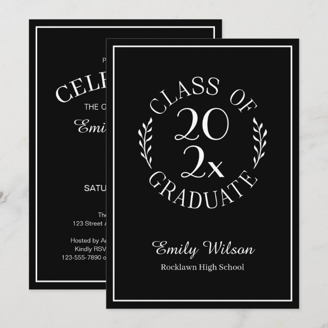 Class Of 2026 Chic Black Graduation Party Invitation (Front/Back)
