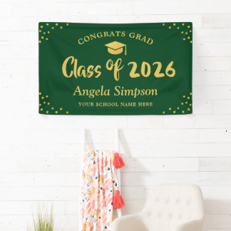 Class of 2026 Classic Green Gold Graduation Party Banner