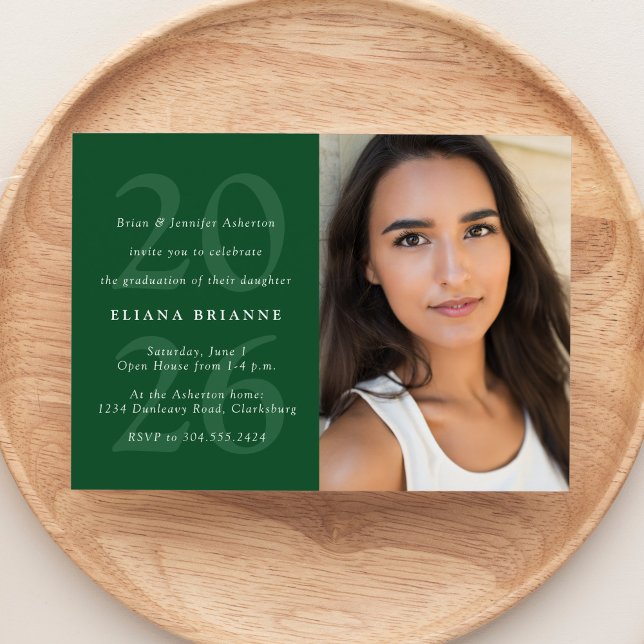 Class of 2026 classic green photo graduation party invitation (Creator Uploaded)
