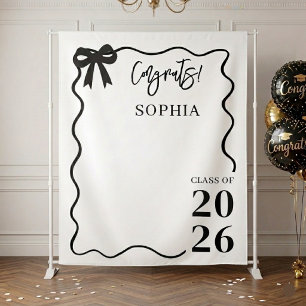 Class of 2026 Coquette Black Bow Graduation Tapestry