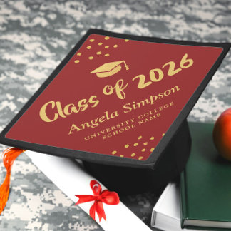 Class of 2026 Crimson Golden Accents Congrats Graduation Cap Topper