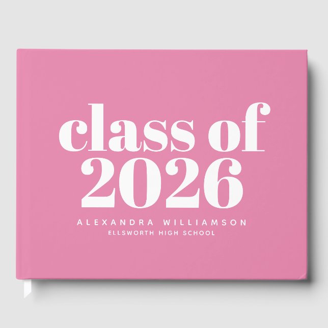 Class of 2026 Cute Modern Pink Personalized   Guest Book (Front)