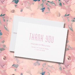 Class of 2026 Cute Pink Typography Graduation   Thank You Card