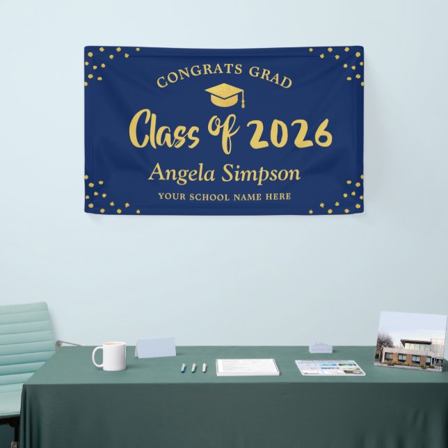 Class of 2026 Dark Blue Gold Graduation Display Banner (Tradeshow)