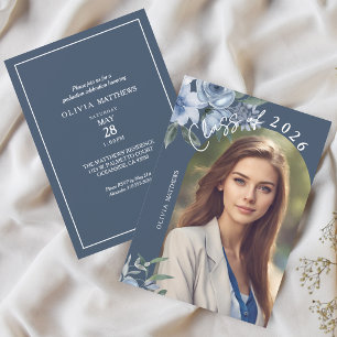 Class of 2026 Dusty Blue Rose Custom Photo Invitation