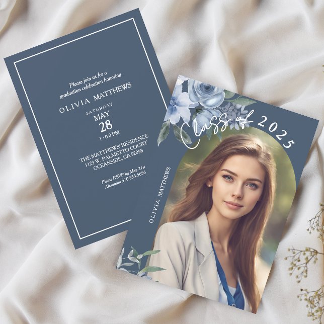Class of 2026 Dusty Blue Rose Custom Photo Invitation (Creator Uploaded)