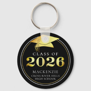 Class of 2026 Elegant Black Gold Personalized Keychain