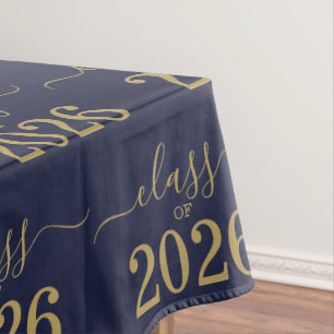 Class of 2026 Elegant Blue Gold Script  Tablecloth