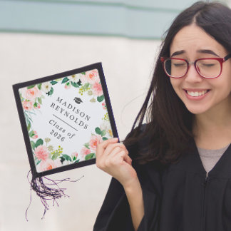 Class of 2026 Elegant Chic Watercolor Blush Floral Graduation Cap Topper