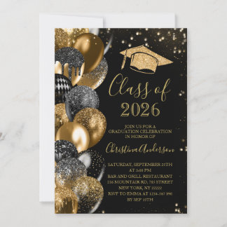 Class of 2026 Elegant Gold Glitter graduation Invitation