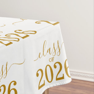 Class of 2026 Elegant Gold Script Tablecloth