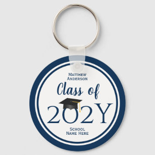 Class of 2026 Elegant Navy Blue Graduation Party Keychain