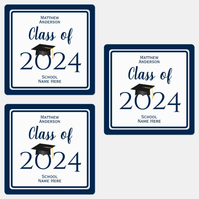 Class of 2026 Elegant Navy Blue Graduation Party Labels (Group)