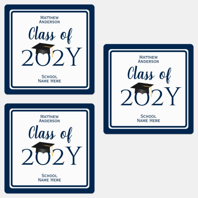 Class of 2026 Elegant Navy Blue Graduation Party Labels (Group)