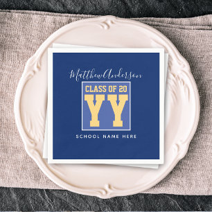 Class of 2026 Elegant Royal Blue & Gold Graduation Napkins
