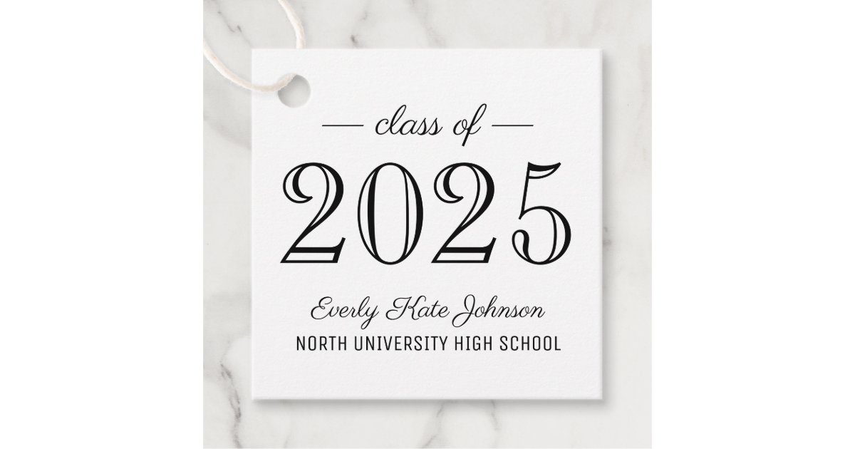 Class of 2026 Elegant White Graduation Party Favor Tags | Zazzle