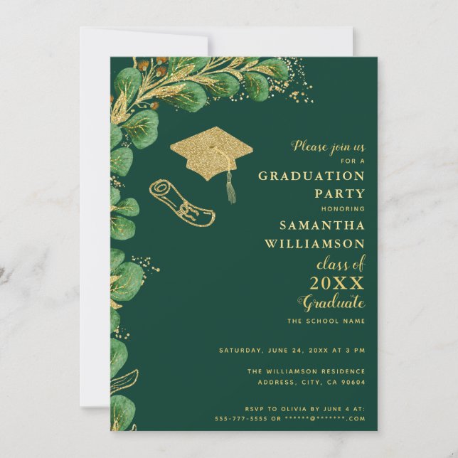Class of 2026 Emerald Green and Gold Graduation Invitation (Front)