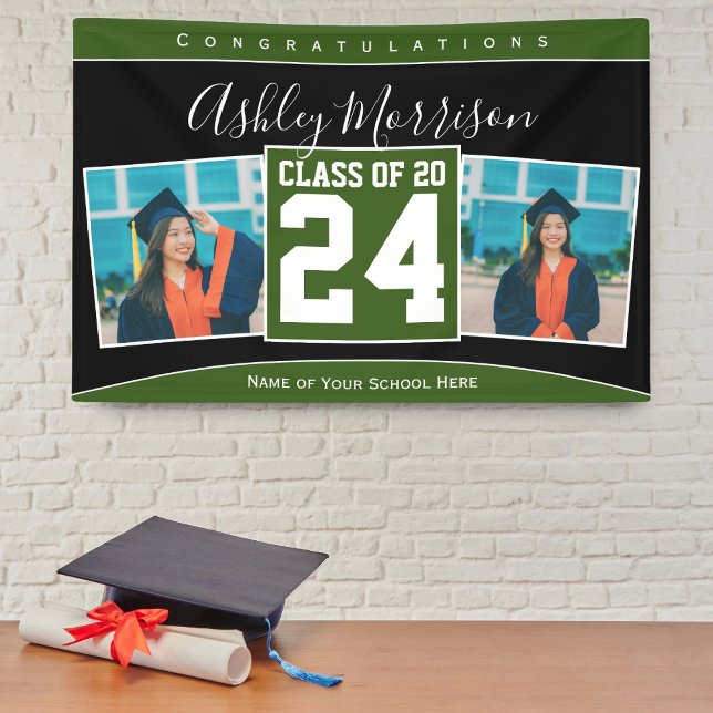 Class of 2026 Forest Green Black Graduation Photo Banner (Creator Uploaded)