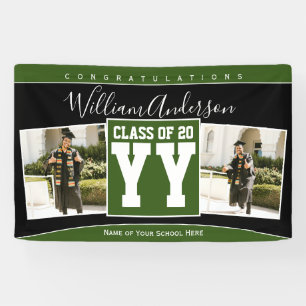Class of 2026 Forest Green Black Graduation Photo Banner