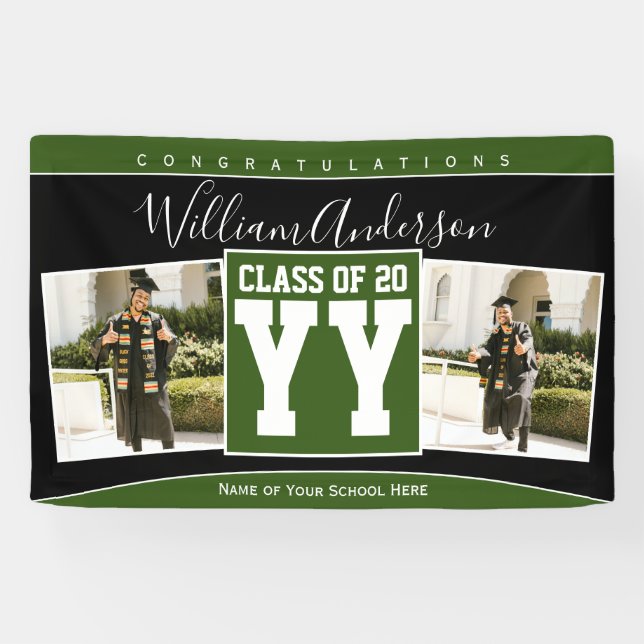 Class of 2026 Forest Green Black Graduation Photo Banner (Horizontal)
