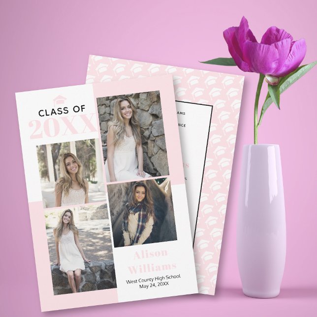 Class of 2026 four photos blush pink graduation announcement (Creator Uploaded)