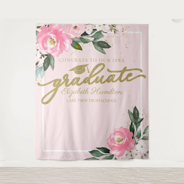 Class of 2026 Fuchsia Floral Graduation Backdrop (Front)