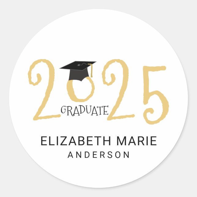 Class of 2026, Gold and Black Personalized Classic Round Sticker (Front)