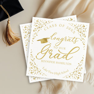 Class of 2026 Gold and White Graduation Napkins