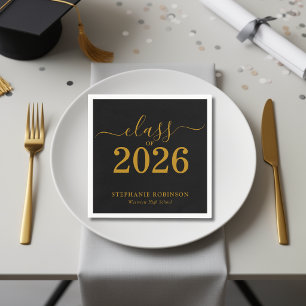 Class of 2026 Gold Black Graduation Napkins