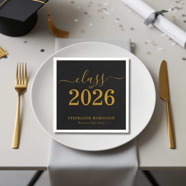 Class of 2026 Gold  Black Graduation  Napkins (Creator Uploaded)