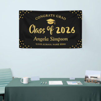 Class of 2026 Gold Brush Script Graduation Party Banner