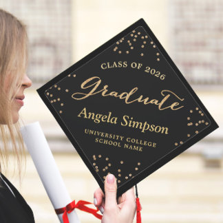 Class of 2026 Gold Confetti Dots Graduate Script Graduation Cap Topper