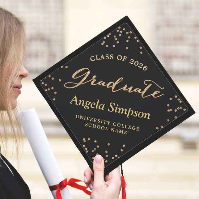 Class of 2026 Gold Confetti Dots Graduate Script Graduation Cap Topper (Creator Uploaded)