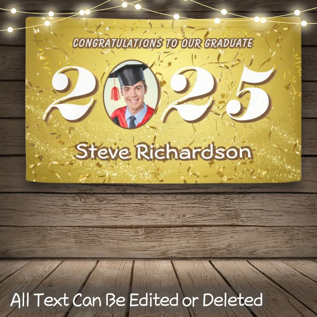 Class of 2026 Gold Confetti Glitters Custom Photo Banner (Creator Uploaded)
