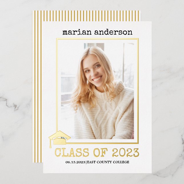 Class of 2026 gold foil graduation photo foil invitation (Front/Back)