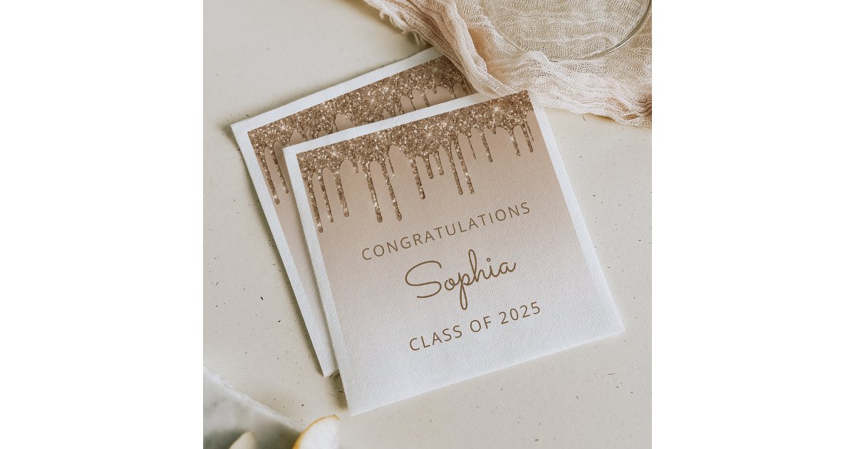 Class of 2026 Gold Glitter Drip Graduation Napkins | Zazzle