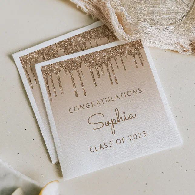 Class of 2026 Gold Glitter Drip Graduation Napkins | Zazzle
