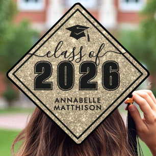 Class Of 2026 Gold Glitter Graduation Cap Topper