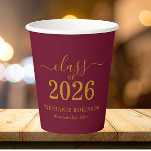Class of 2026 Gold Maroon Graduation Party Paper Cups